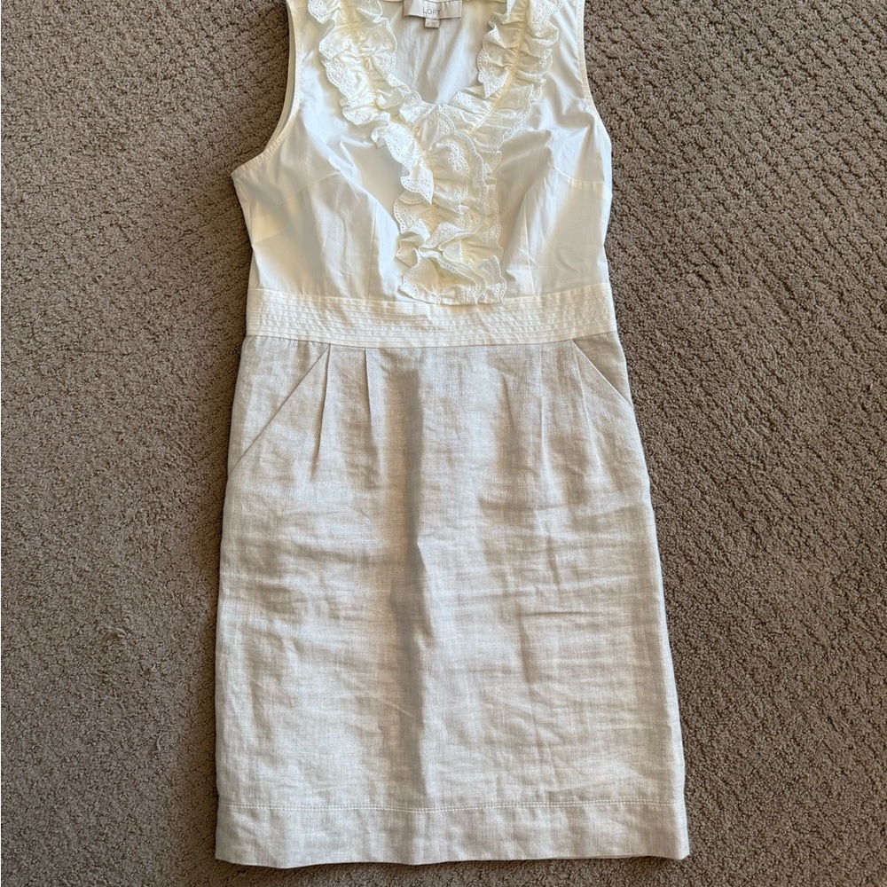 LOFT Cream Pleated Sheath Mini Dress with pockets